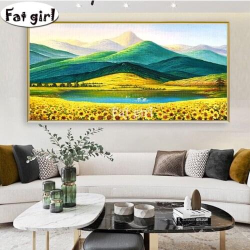 DIY Diamond Embroidery Idyllic Scenery “Sunflower Flower Sea, Mountains” Square Round Diamond Painting Cross Stitch Kit Mosaic