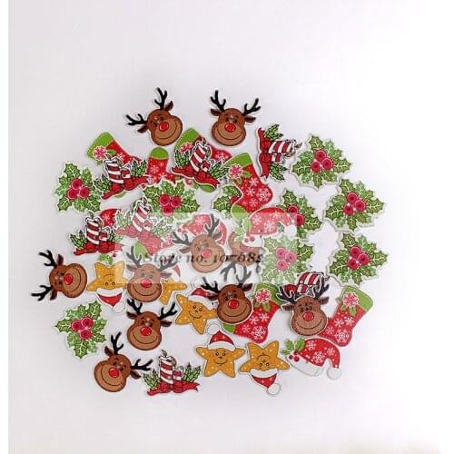 1000pcs Different Shapes Mixed Wood Christmas Buttons 2 Holes Xmas Tree Reindeer Holly Sock Button 20-30mm Embellishments
