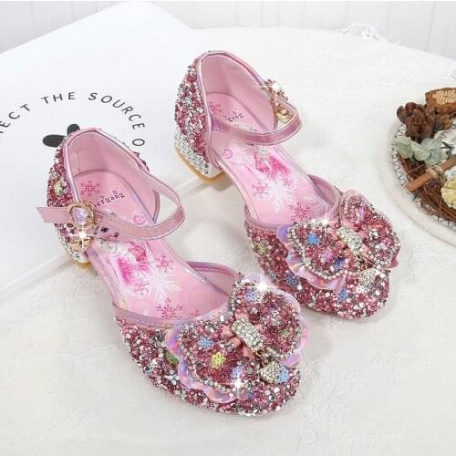 Disney girls high heels spring new children Frozen Princess elsa crystal shoes kids show shoes Crystal casual shoes sequins