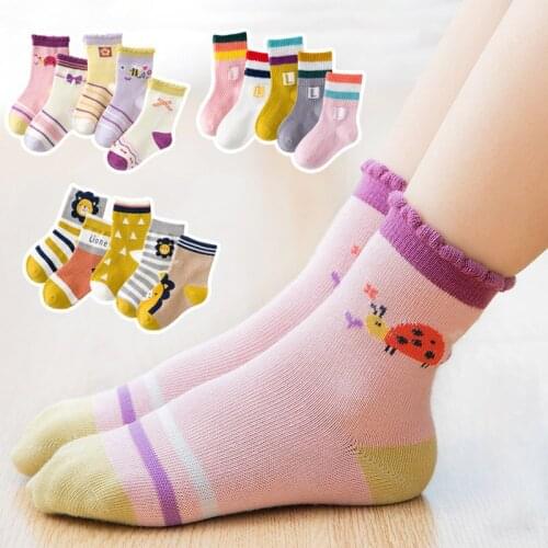 0 To 12 Yrs Cute Cartoon Pink Girls Socks Autumn Winter Soft Cotton Baby Girls Boys Socks Newborn Baby Toddler Socks 5 Pairs/Lot