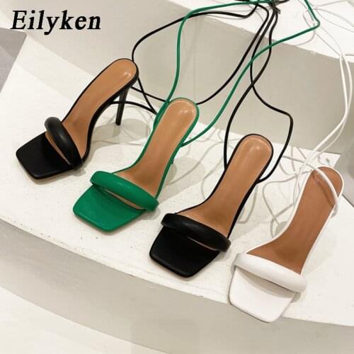 Eilyken 2021 New Design Summer Ankle Strap Women Sandals Fashion Square Toe Lace-Up Sexy Thin High Heels Stripper Shoes Ladies