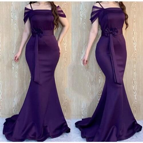 Elegant Long Off Shoulder Mermaid Satin Evening Dresses Purple Corset Back Spaghetti Abendkleider Formal Party Gown for Women