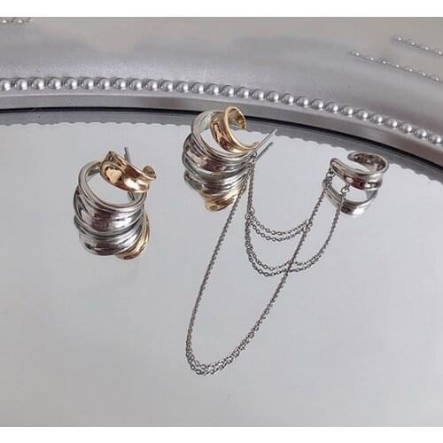 Goth Mix Color Letter C Earcuff Tassel Chain Ear Cuff Piercing Faux Earrings for Women Korean Fashion Earcuffs Jewelry