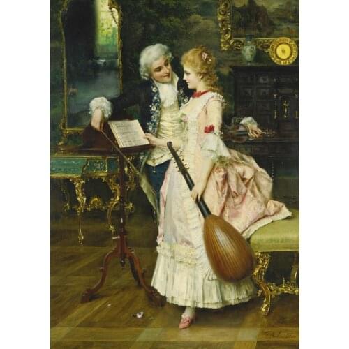Classical figurative painting canvas portrait art poster picture court painting lady musician modern decorative art