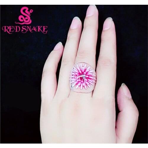 RED SNAKE Fashion Ring Handmade Pink with flower Translucent Murano Glass Rings