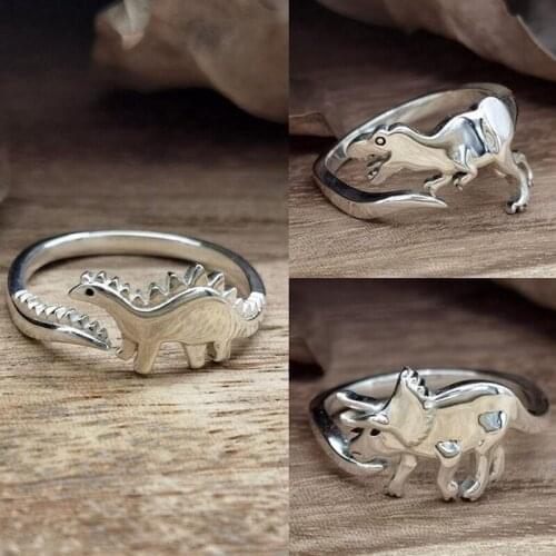 S925 Silver Silver Dinosaur Animal Ring for Women Girls Ladies Fashion Jewelry Dinosaur Charm Ring Opening Size Gift