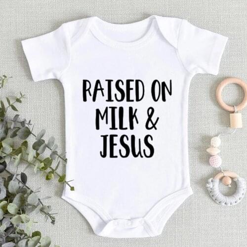 Infant Newborn Baby Rompers Girls Boys Bodysuit Short Sleeve Jumpsuits Raised on Milk & Jesus Casual One Piece Summer Outfits