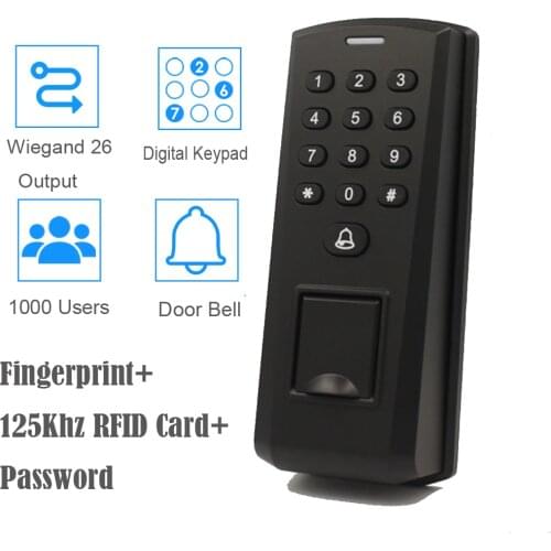 125khz RFID Fingerprint Recognition Access Controller WG26 ID Card Reader 1,000 Users Keypad Password Door Opener with Doorbell