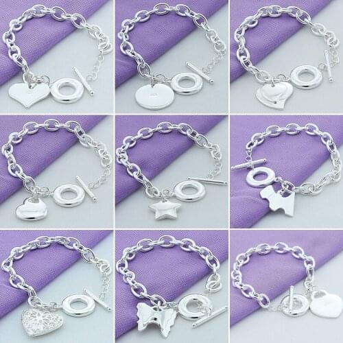 Classic Jewelry 925 Silver Bracelet Fashion Heart Round Link Chain Bracelet For Women Men Trendy Jewelry