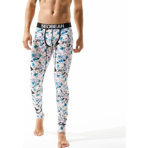 Hot Winter Men Fashion sexy Long Johns Cotton Thermal Underwear Printed WarmTight Single Long Leggings Pants High Quality