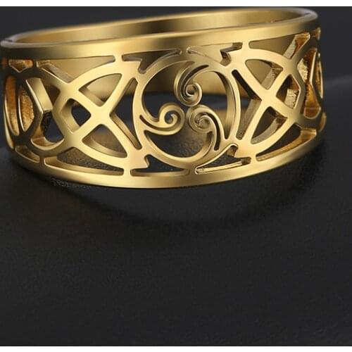 LIKGREAT Stainless Steel Ring for Women Men Hollow Celtics Knot Symbol Triskel Wicca Runes Amulet Finger Rings Vintage Jewelry
