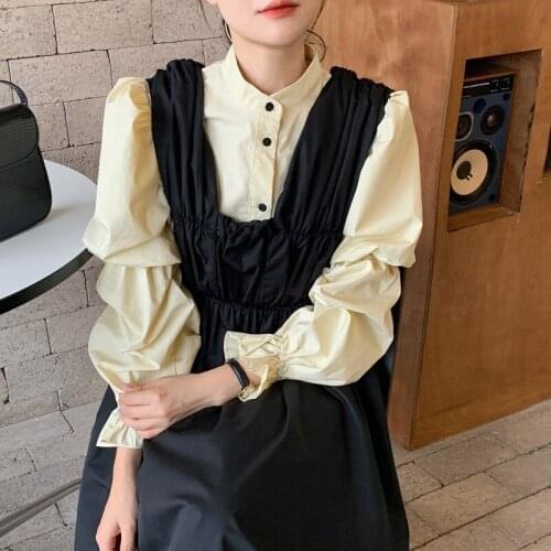 Korean Ins Sweet Sleeveless Midi Dresses High Waist Slim Folds Design Ball Gown Robe Female 2021 Fall New Chic Elegant Vestidos