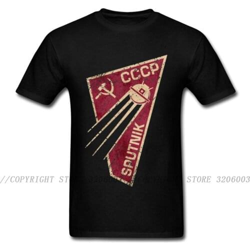 Geometric T-shirt Men CCCP T Shirt Russia C C C P Tshirt Sputnik-1 Space Program Tees Custom USSR Tops Streetwear Punk Shirts