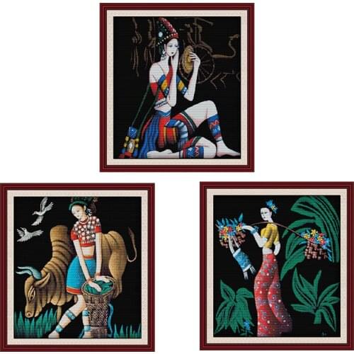 Joy Sunday Embroidery Needlework Cross-Stitch Kits Counted Printed Yunnan Heavy Color Patterns 11CT 14CT Stamped Home Decor Sets