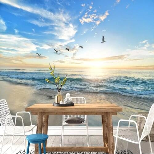 Custom Photo Wallpaper Modern 3D Seascape Beach Mural Self-Adhesive Waterproof Sticker Living Room Bathroom Home Decor 3D Mural