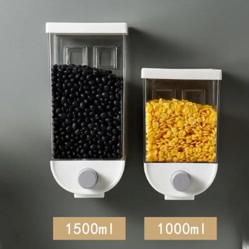 1000/1500ML Kitchen Wall-Mounted Storage Box Grain Storage Tank Sealed Cans Manual Cereal Rice Beans Dispenser