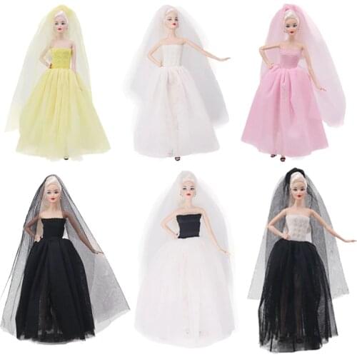 ZWSISU Doll Clothes Barbiees Wedding Dress 6 Colors Available With Free Veil Party Fit Barbiees Doll Handmade Doll Accessories