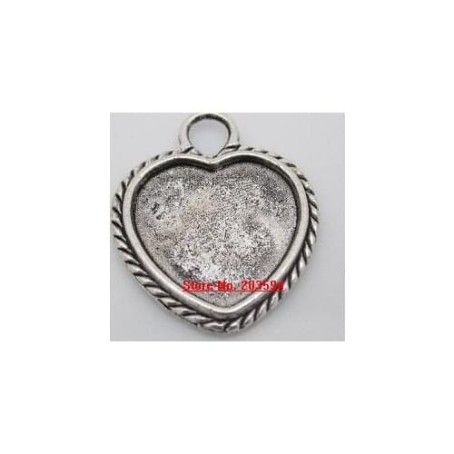 Wholesale 200Pcs/lots Tibet Silver Heart Frame Cameo Setting Pendant 28x23mm