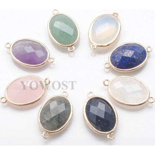 Wholesale 8Pcs/Lot Faceted Oval Raw Gem Stone Beads Two Buckle Accessories for DIY Handcrafted Earrings Jewelry Making QBN402