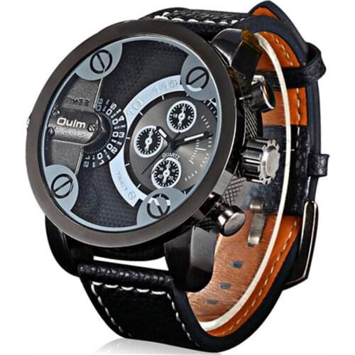 OULM 3130 Fashion Designer Sports Watches Men Dual Time 5cm Large Dial Casual Quartz Watch Relogio Masculino Marca Esportivo