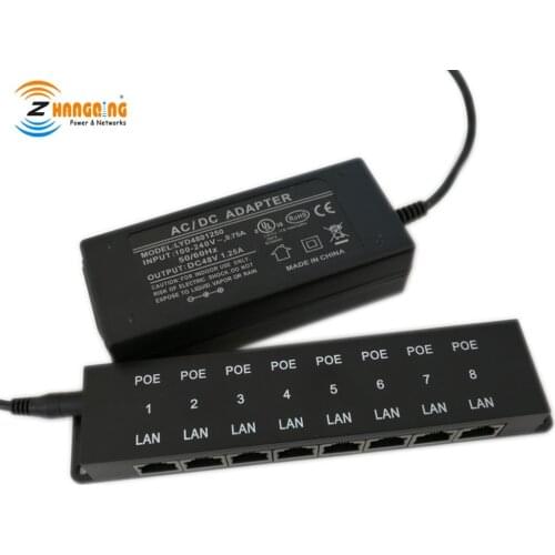 PoE Patch Panel 8 Port PoE Injector For CCTV Camera 802.3af Standard With 48V 60W Power Supply