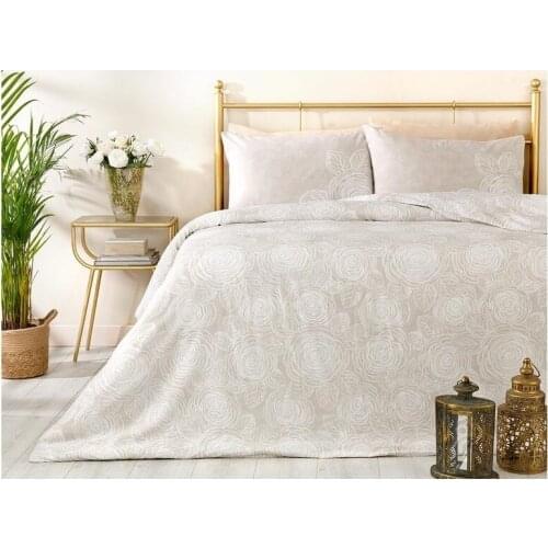 Shabby Rose Crepe Double Duvet Set 200x220 cm Stone Color 100% Cotton turkey production