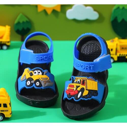 Sandals Kids Boys Cartoon Print Soft Sole Non-Slip First Walker Pvc Summer Children Shoes Hook Machine Beach High Quality Pretty