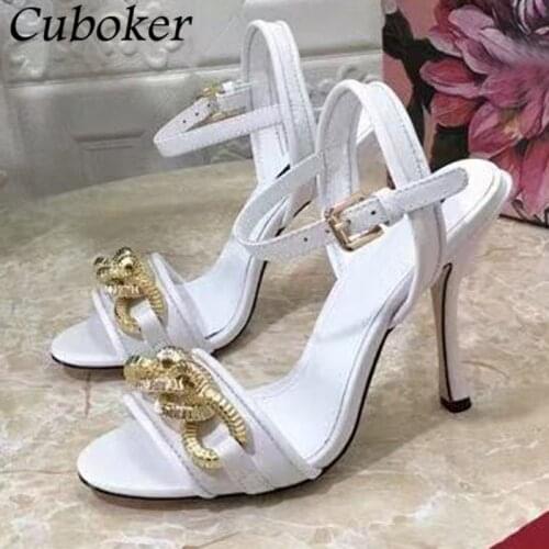 2021 Luxury Brand Super High Heel Sandals Women Metal Chain Decor Slides Female Gladiator Sandals Party Dress Shoes Women Mujer