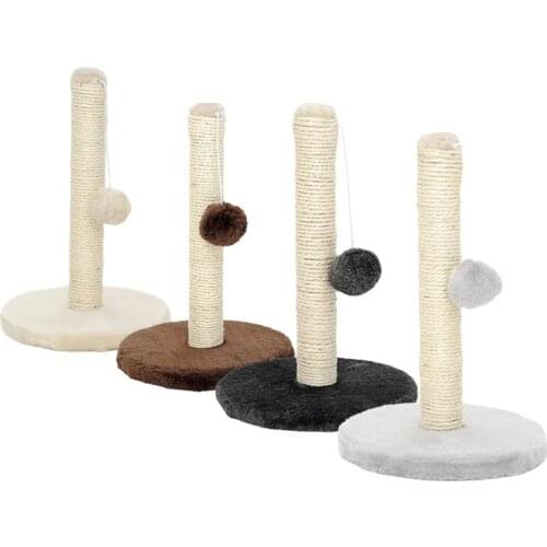 Cat Scratching Stand Post Kitten Scratch Pole with Sisal Rope Hanging Ball Anti-tip Base Sturdy Scratcher Pole Tower for Animals