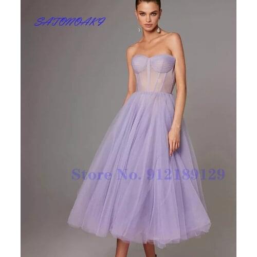 Light Purple Evening Dresses Sweetheart Tulle Tea Length Sexy Prom Party for Women Homecoming Gowns Vestidos De Fiesta Sukienka