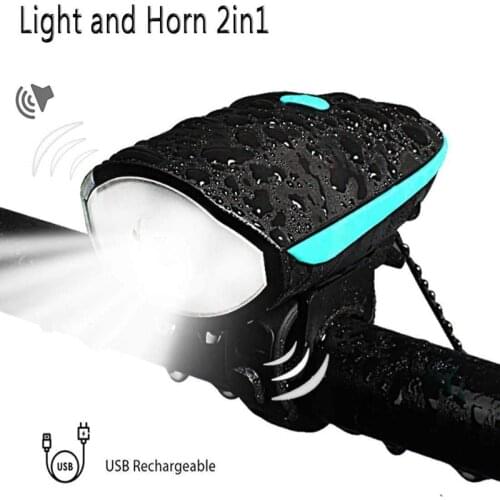 Bicycle Front Light and Horns 2 in 1 Design Rechargeable Bicycle Bell Lights Waterproof Bike Cycling Lamp 2 Modes Sound Siren