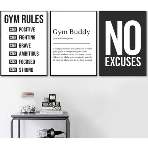 Funny Gym Rules Quote Posters and Prints Black White Minimalist Typographic Canvas Painting Modern Yoga Hall Gym Wall Art Decor