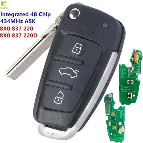 KEYECU Replacement Flip Remote Key 434MHz ASK Integrated 48 Chip Onboard For Audi A1 Q3 2012- 2016 8X0 837 220 8X0 837 220 D