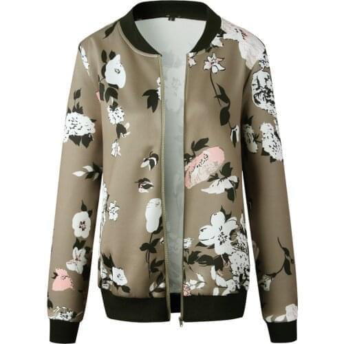 Womens Ladies Retro Floral Zipper Up Jacket Casual Coat Outwear