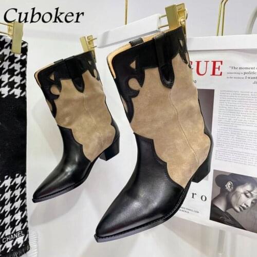 Pointed Toe Women Patchwork Chelsea Boots Genuine Leather Ankle Short Female Modern Boots Autumn Winter Brand Boots Women