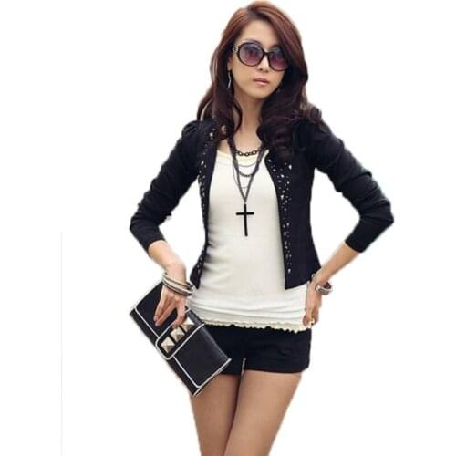 Woman Long Sleeve Career Coat Outwear Jacket Blazer OL Commuter Rivet Small Jacket Ironing Drill Small Suit Short Jacket
