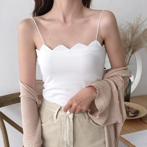 Women Crop Top Sleeveless Lacework Sexy Slim Summer Camis Strap Knitted Camisole
