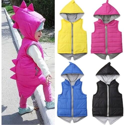 Toddler Baby Boy Girl Dinosaur Jacket Coat Kids Sleeveless Vest Zip Tops Outerwear Hoodies Waistcoat 0-7Years