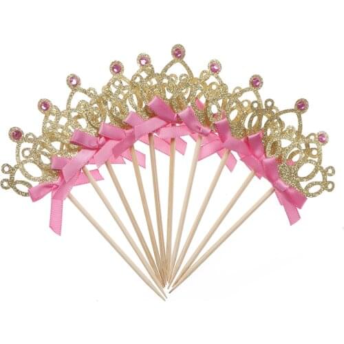 1/10pcs/lot Birthday Decoration Kids Baby Boy Girl Party Decoration Gold/Silver Cupcake Toppers Princess Crown Cake Toppers