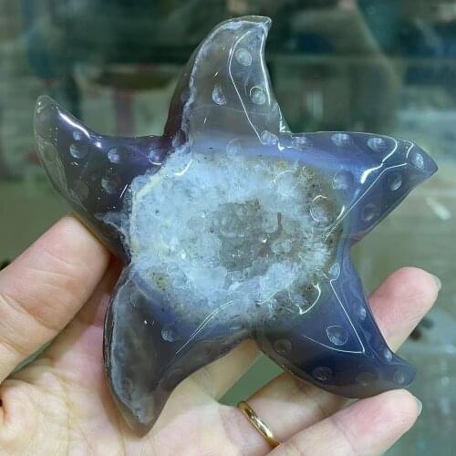 1pcs DRUZY AGATE STARFISH Ornament Energy Healing Stone