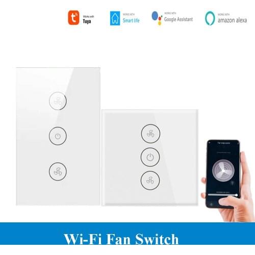 EU US Version Wifi Ceiling Fan Switch Tuya Smart Life Timing Voice APP Control Wall Switch Work with Alexa 2Pcs Pack
