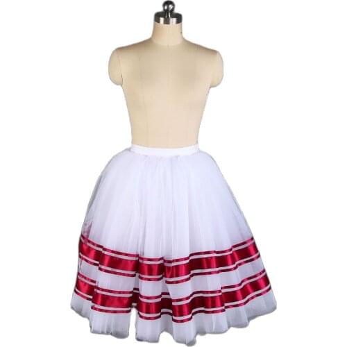 White Ballet Skirt with Ribbon Girls Dance Costume Women Half Tutu Skirt Ballet Tutus with Ribbon Practice Tutus 21214