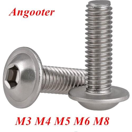 50-20pcs M3 M4 M5 M6 M8 A2 stainless steel 304 Half Round Button Flange head with washer Inner Hex socket allen screws bolt