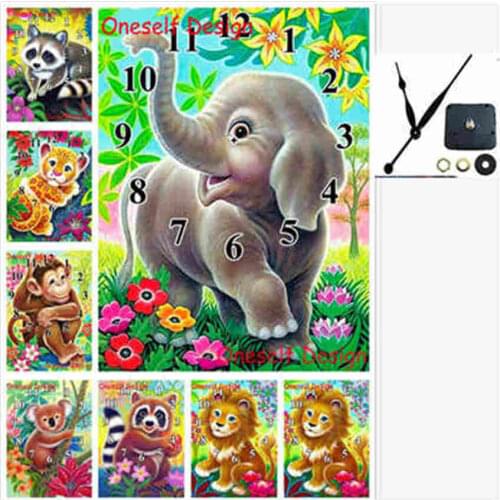 5d diamond painting with Mechanical clock decortion home animal tiger diamond embroidery clock diamond mosaic sale wall sticker