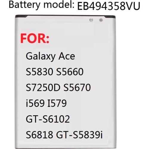 Battery EB494358VU For Samsung Galaxy Ace S5830 S5660 S7250D S5670 i569 I579 GT-S6102 S6818 GT-S5839i 1350mAh