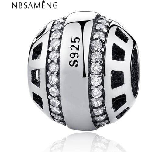 Authentic 925 Sterling Silver Bead Charm Hollow Vintage Crystal Beads Fits Women Bracelets & Bangles Jewelry