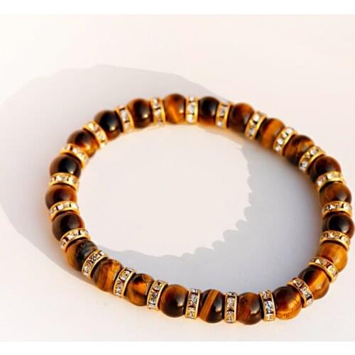 Charm Tigers Eye Stone Beaded Bracelet Men Homme Handmade Classic Gold Copper Bracelet For Women Femme