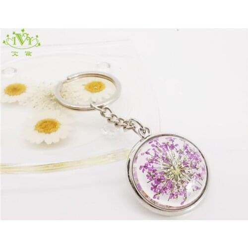 Lovely Cherry Blossoms Creative Natural Dried Flower Custom KeyChain Glowing Jewelry Car Keyring Chain Gifts for Women Bag Charm