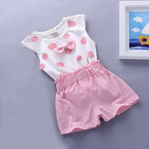 Baby girls Summer tank outfits 6m 12m 2T 3T Toddler kids baby girls outfits cotton Tee+Shorts Pants clothes Set polka dot