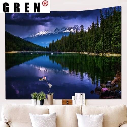 GREN Lake Forest Natural Landscape Tapestry Hanging Covering Rugs Background Cloth Beach Mat Blanket Art Bedroom Living Home